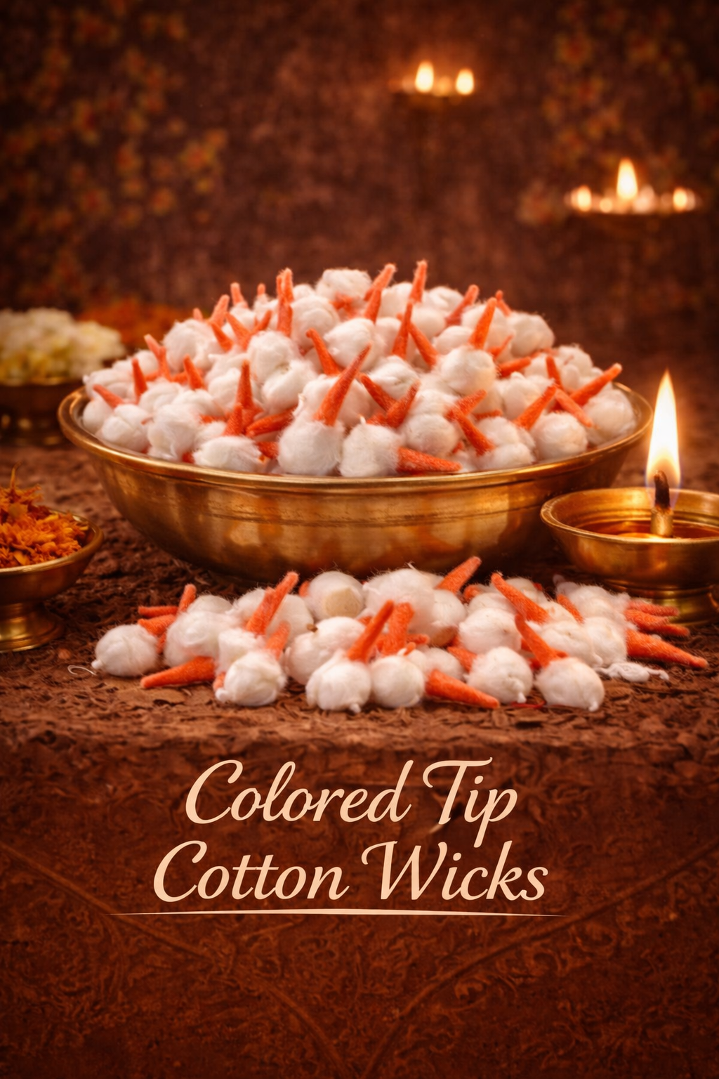 Multi colored tip cotton wicks for diya lighting and pooja rituals