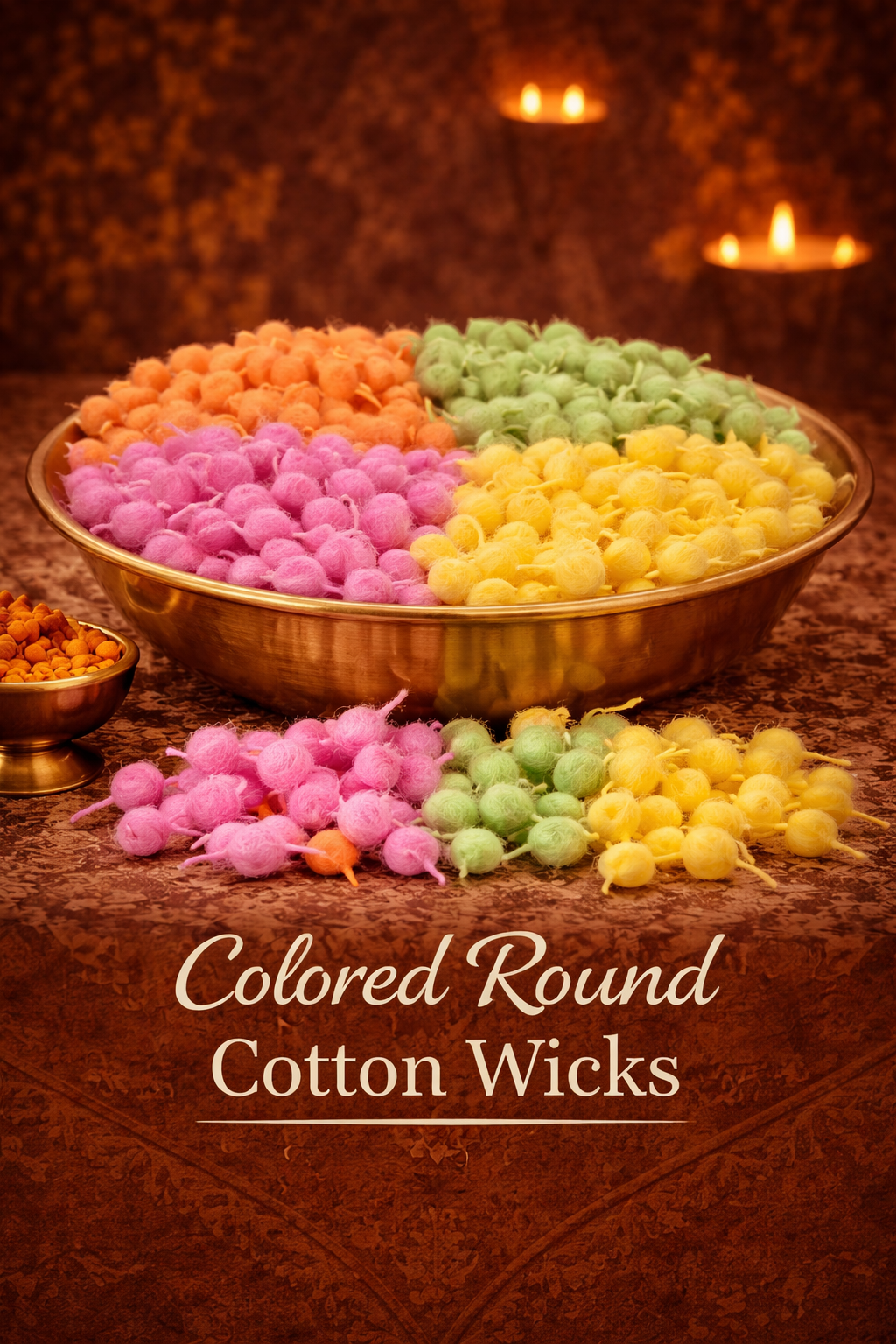 Multicolor round cotton wicks for diya lighting and pooja rituals