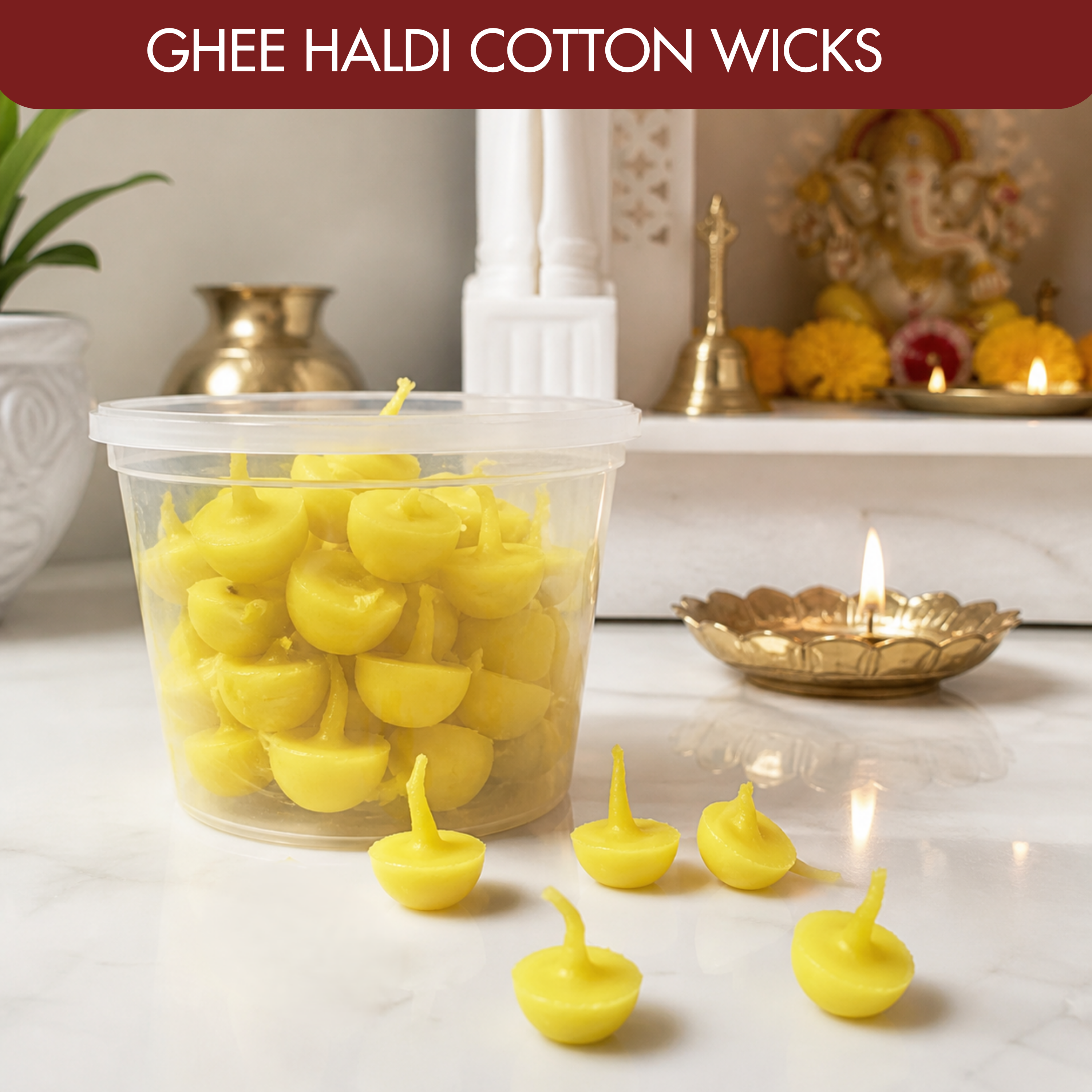 Ghee Haldi Cotton Wicks for Traditional Pooja and Temple Rituals