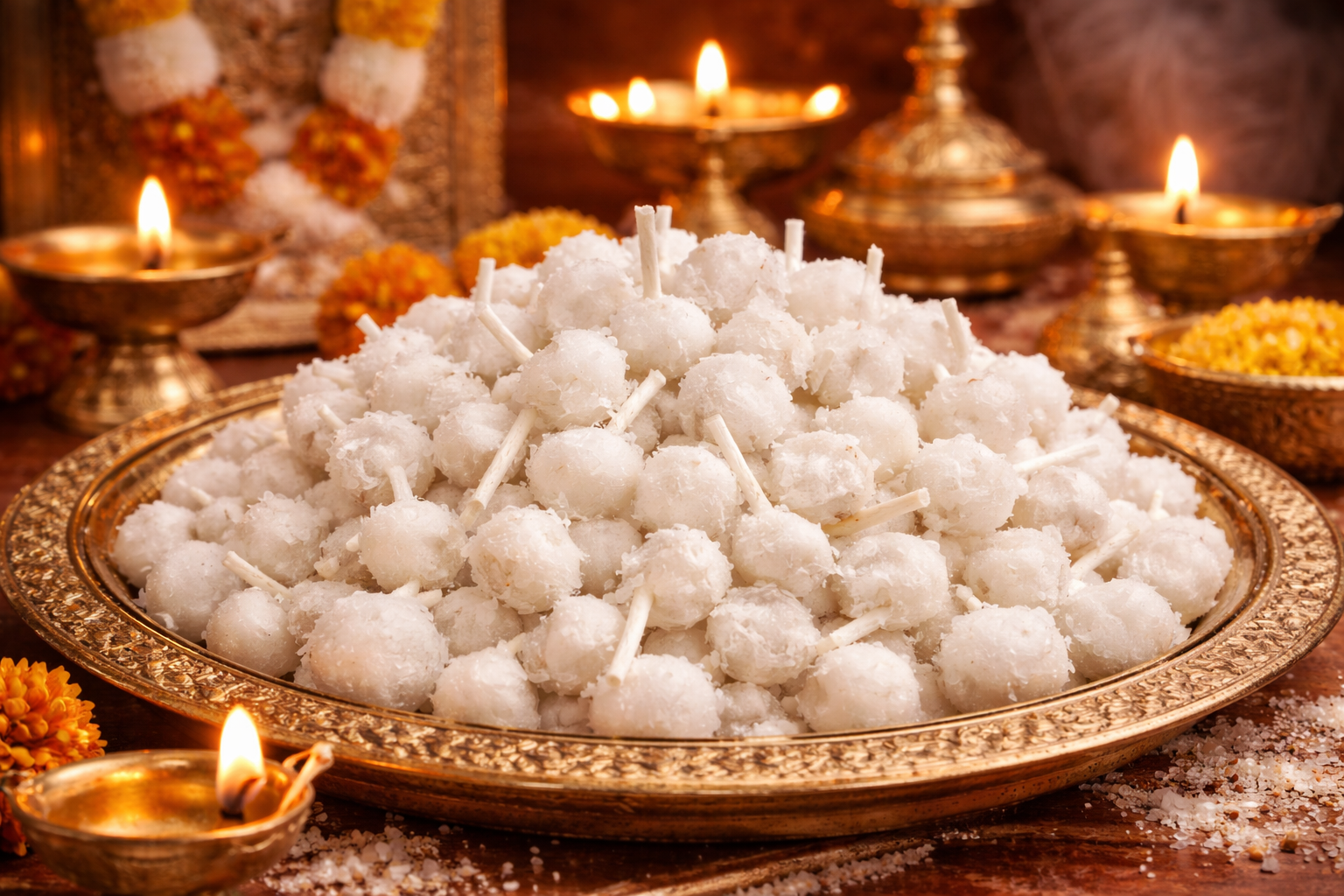 Camphor Mixed Cotton Wicks pooja setup