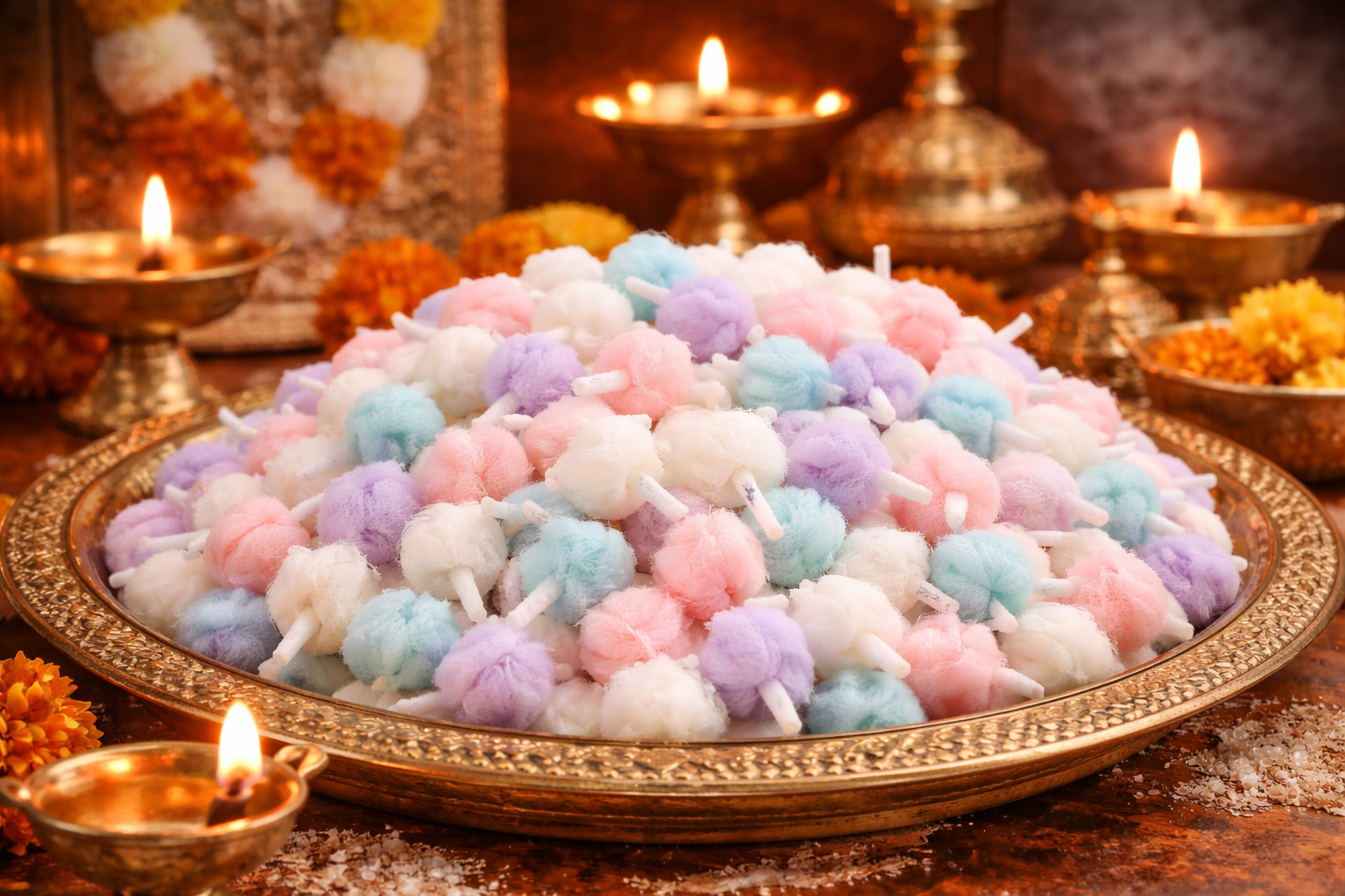 Fragrance Cotton Wicks pooja setup