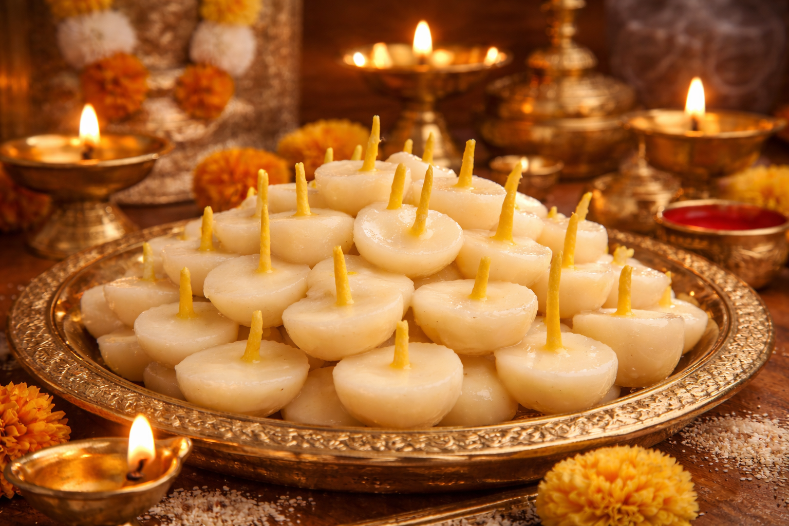 Ghee Cotton Wicks pooja setup