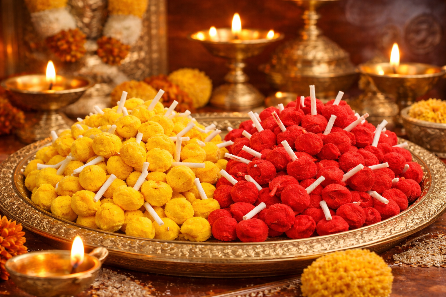 Haldi Kumkum Cotton Wicks pooja setup