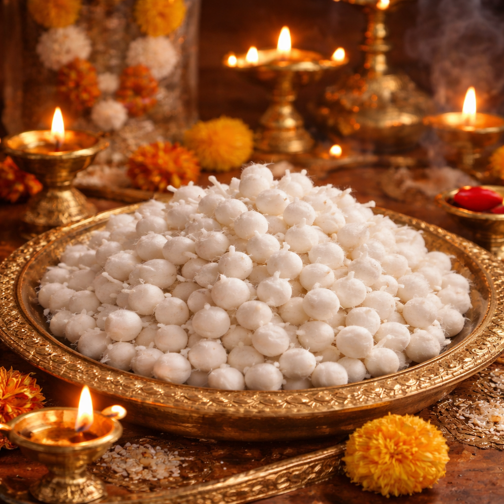Round Cotton Wicks pooja setup