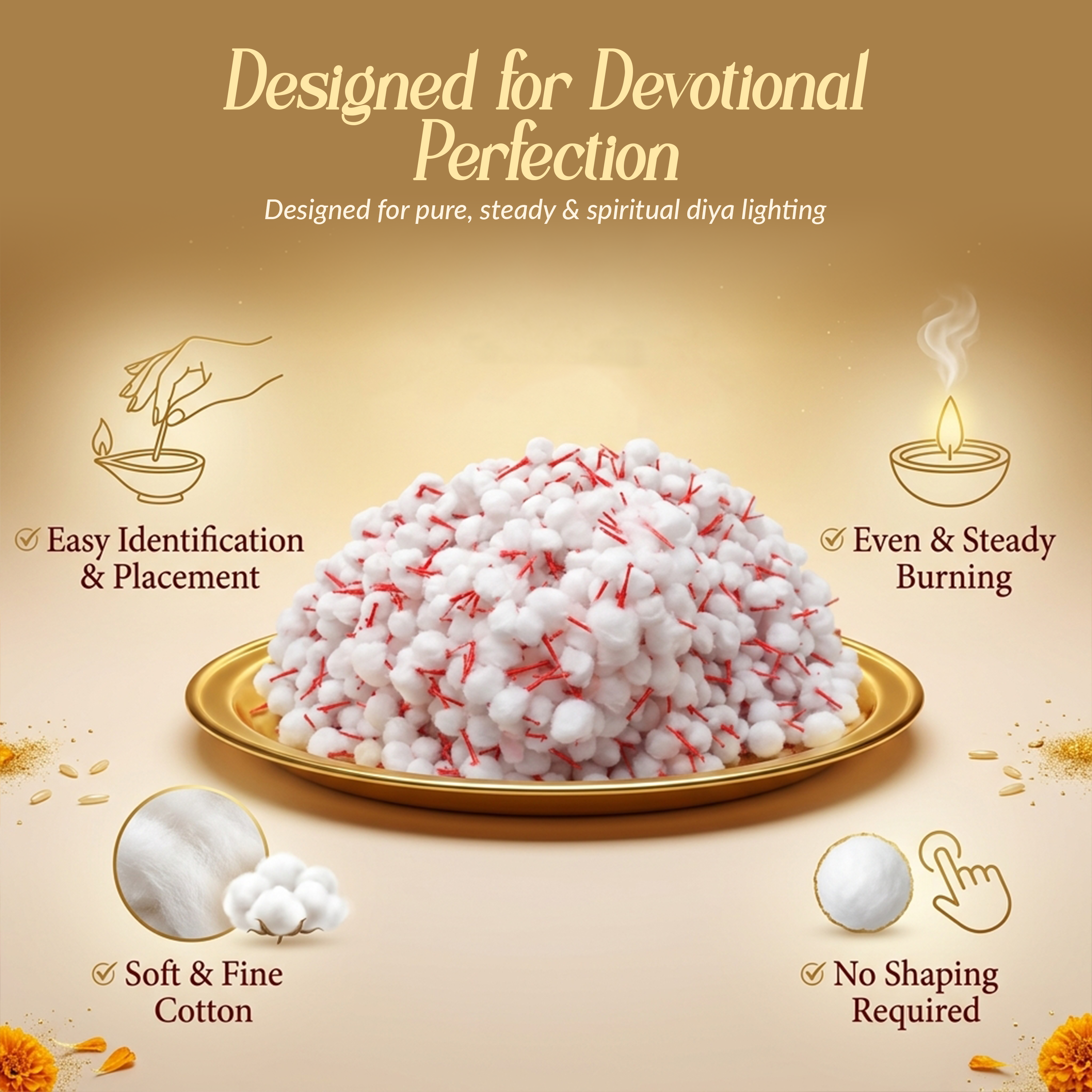 Sacred Cotton Wicks for Traditional Diya Lighting