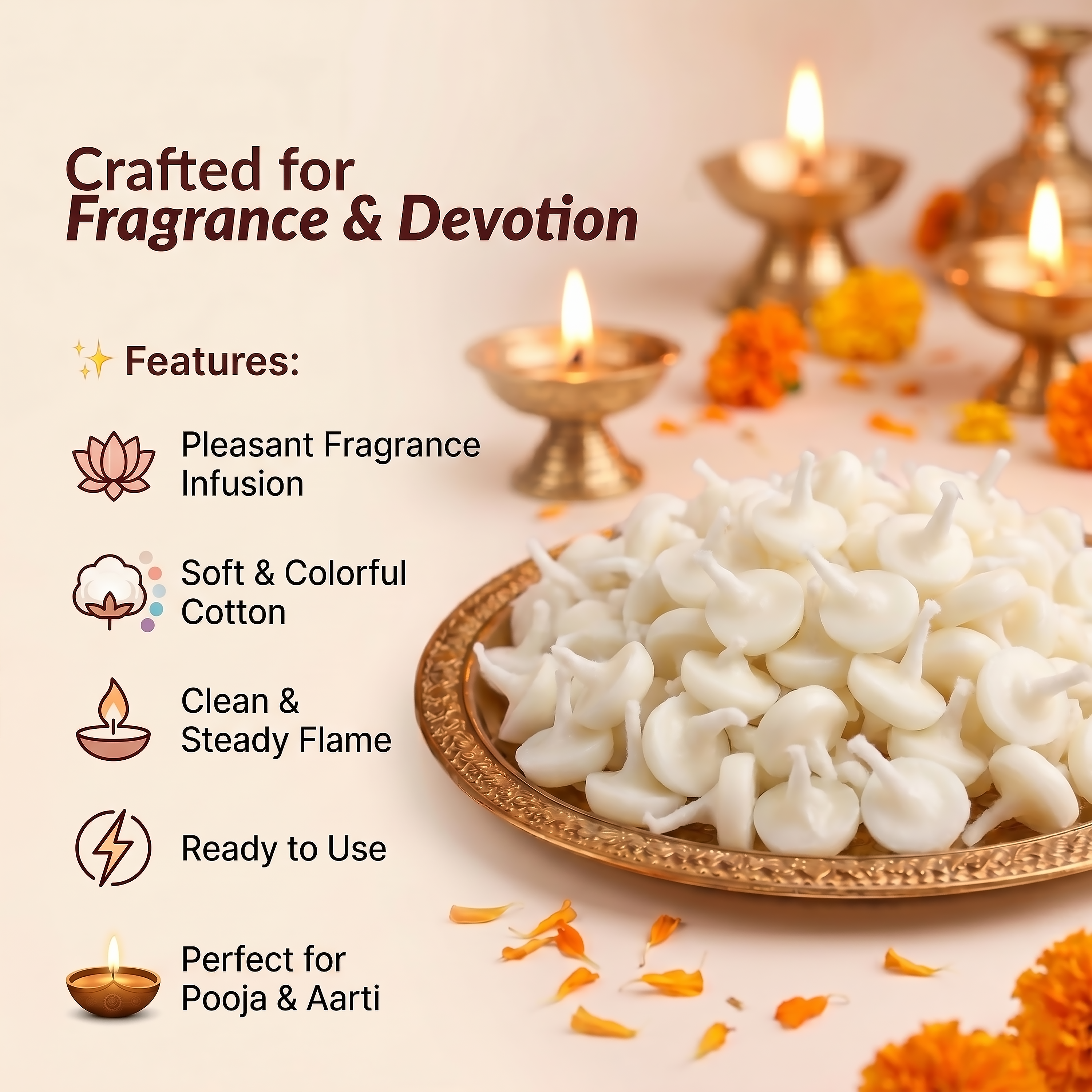 Fragrant Cotton Wicks for Sacred Diya Lighting