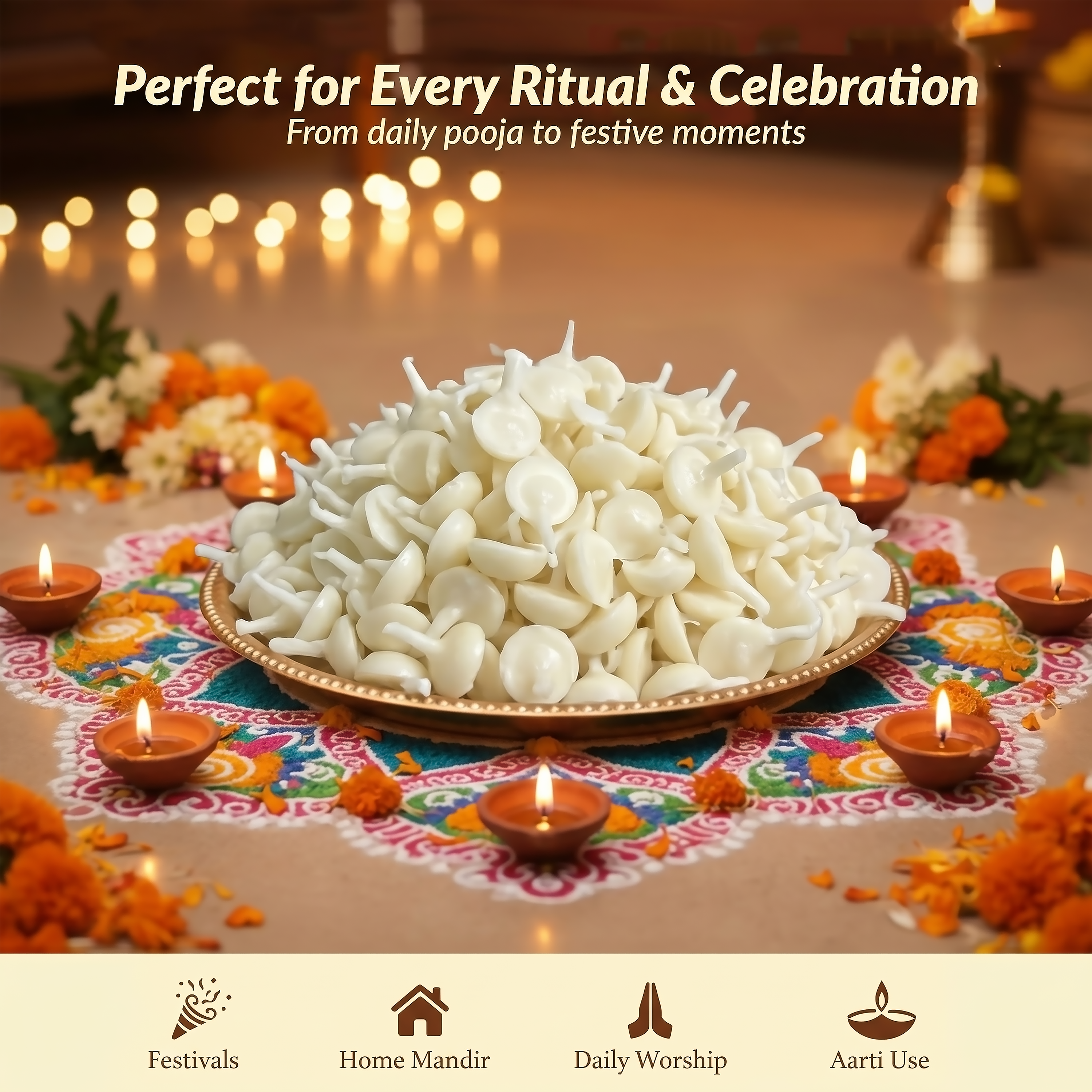 Scented Cotton Wicks for Temple and Home Pooja
