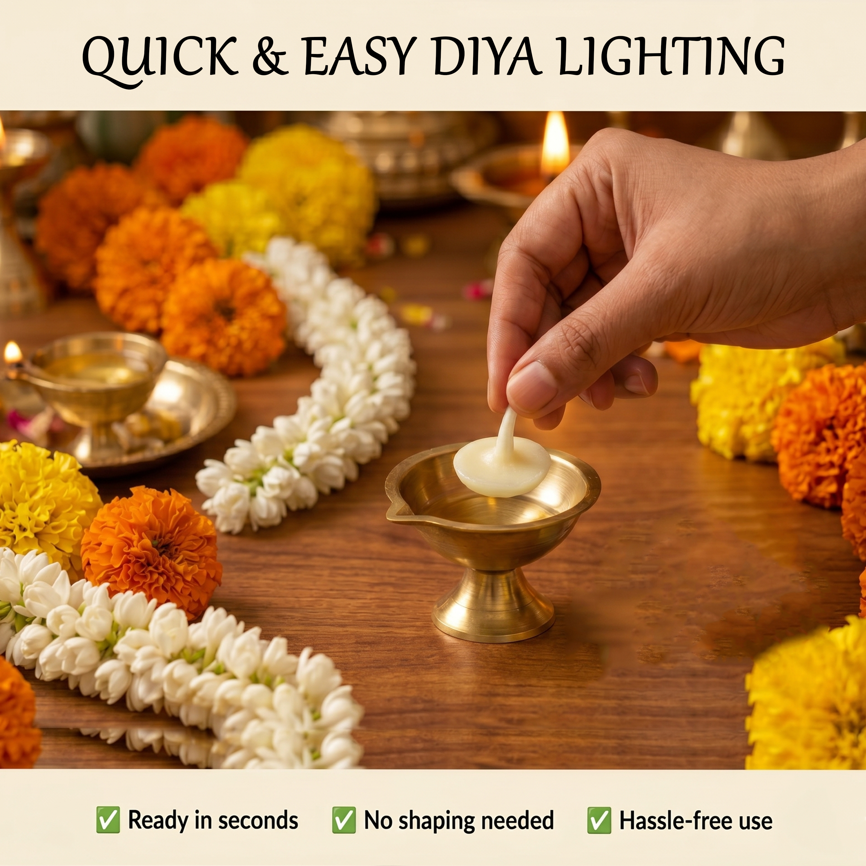Ghee Cotton Wicks for Daily Pooja and Temple Rituals