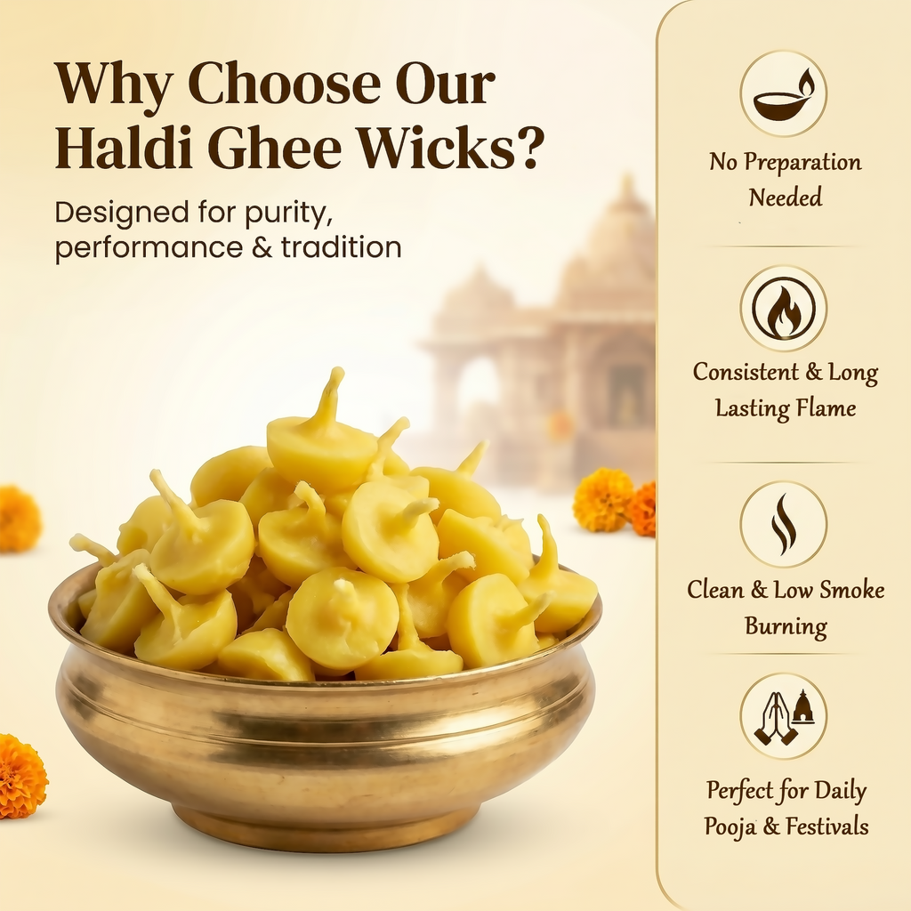 Sacred Ghee Haldi Cotton Wicks for Temple Rituals