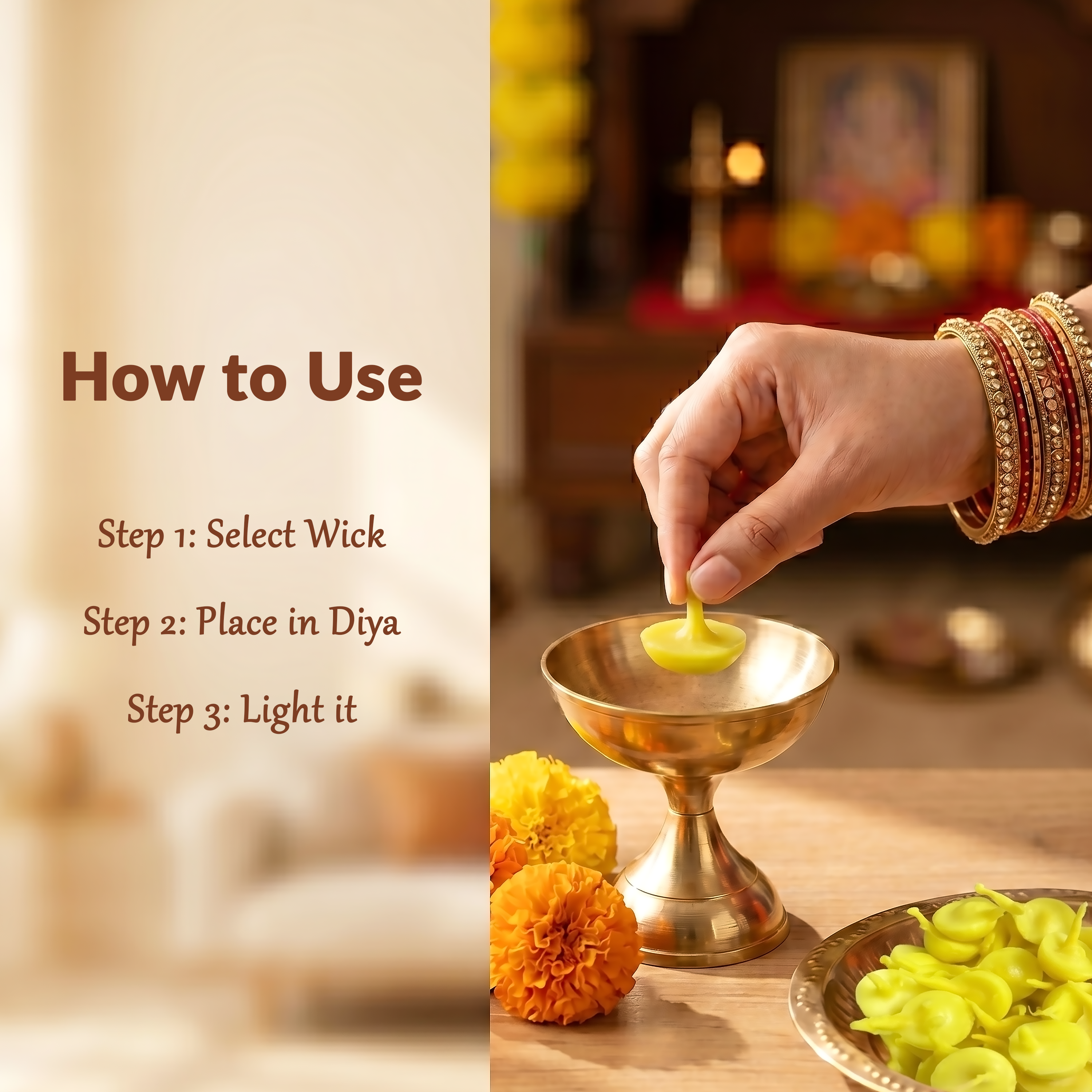 Traditional Haldi Cotton Wicks for Daily Devotional Use