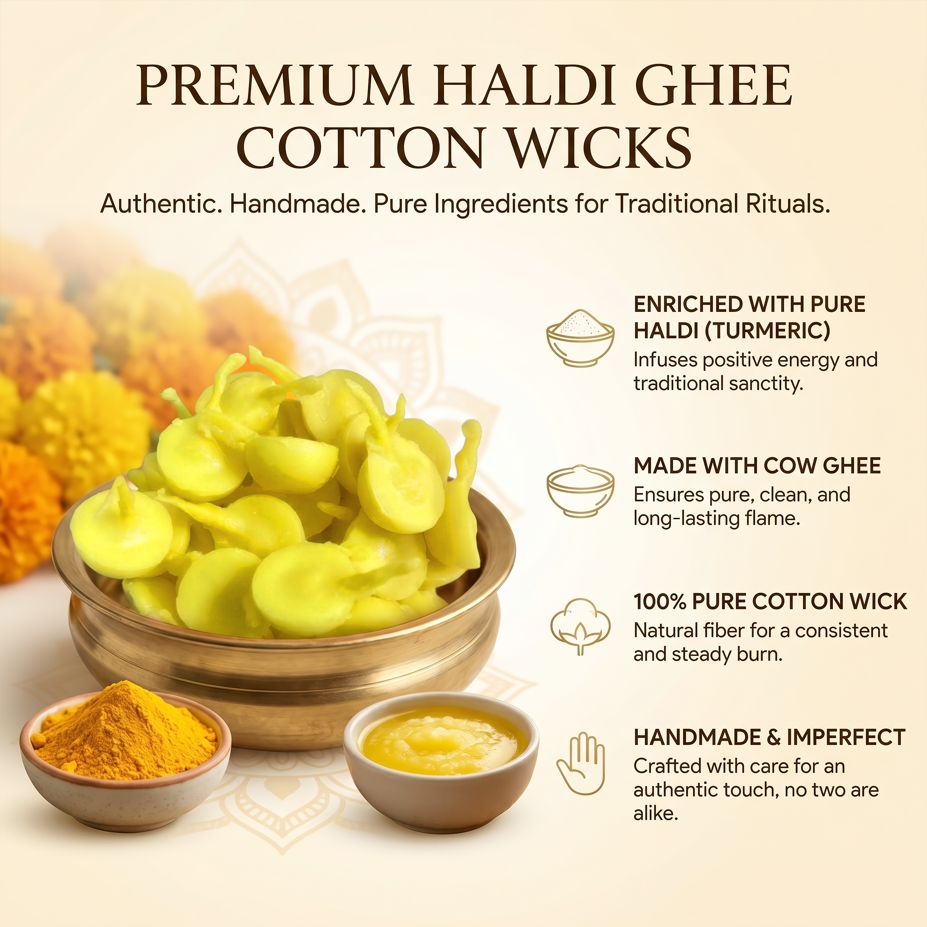 Svarnadeep Haldi Ghee Cotton Wicks for Pooja and Aarti