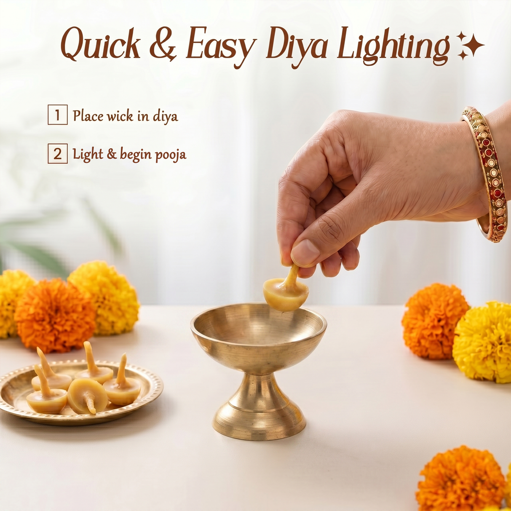 Haldi Kumkum Cotton Wicks for Spiritual Diya Lighting