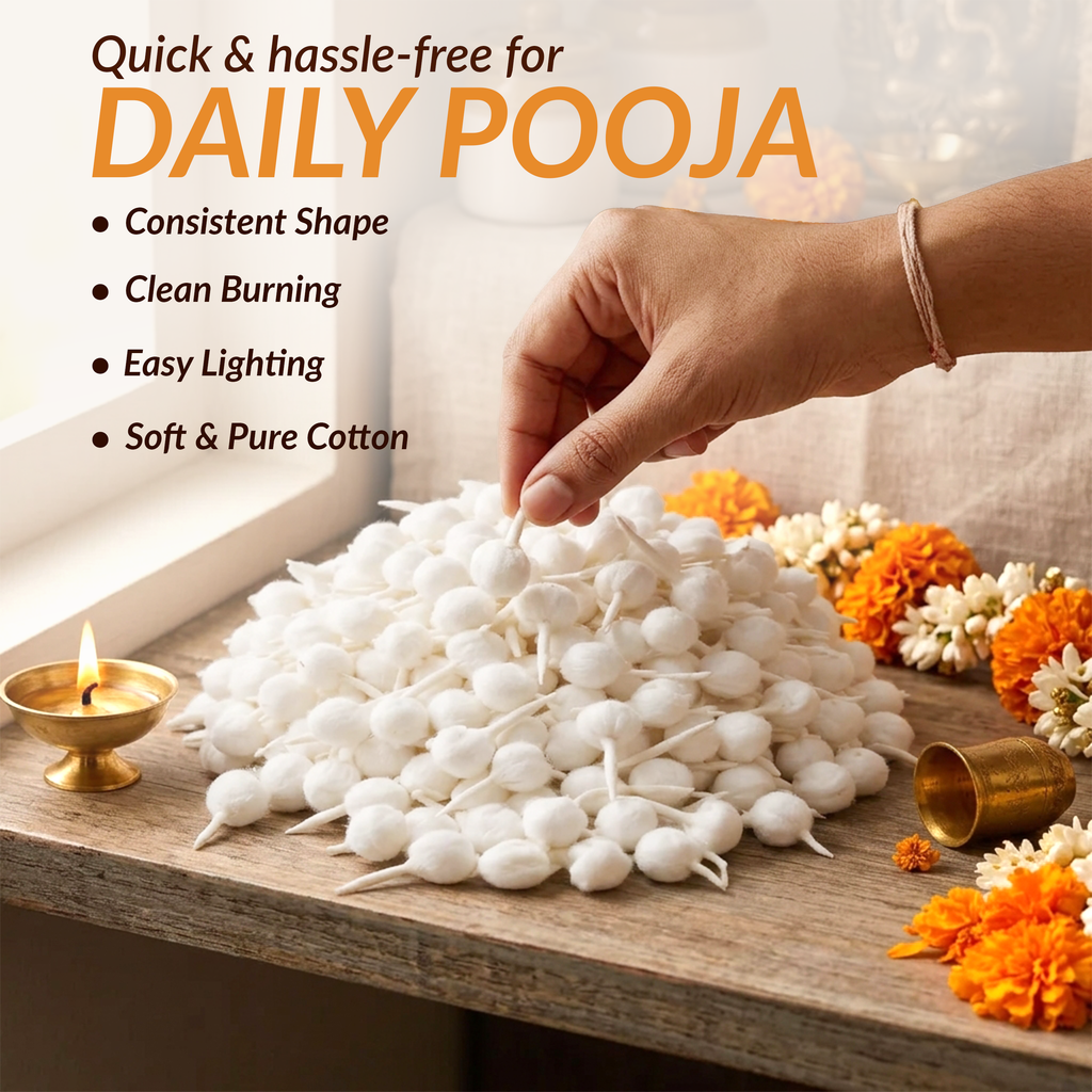 Premium Round Cotton Wicks for Temple and Home Pooja Rituals