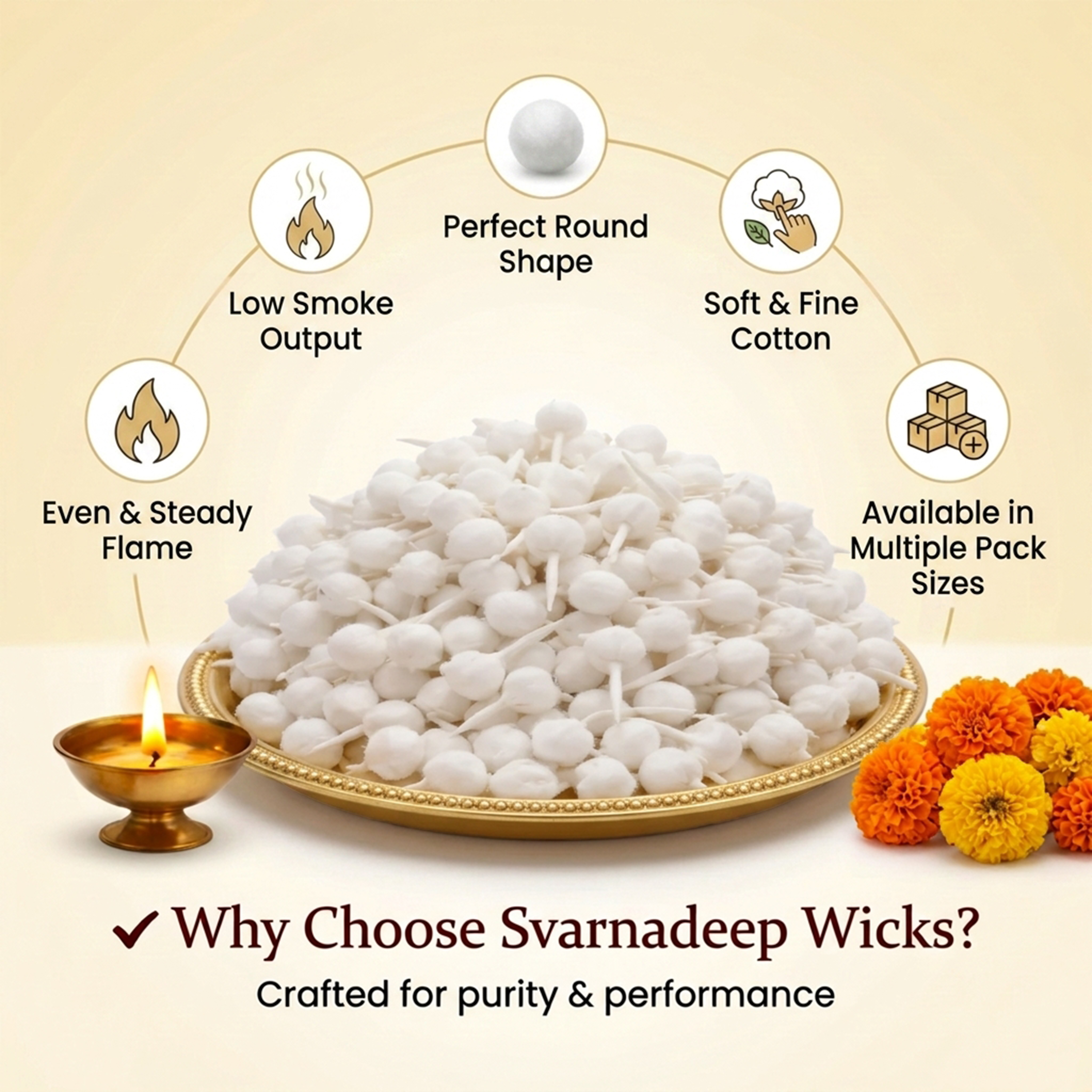 Soft Cotton Wicks for Sacred Diya Lighting and Spiritual Ceremonies