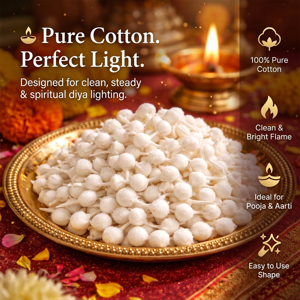 Svarnadeep Cotton Wicks for Religious Rituals and Temple Use